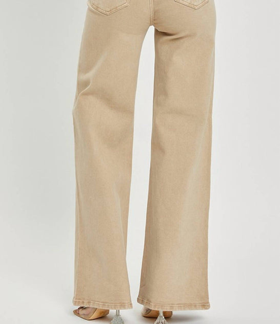 RISEN High Rise Tummy Control Wide Pants Beige 30 4