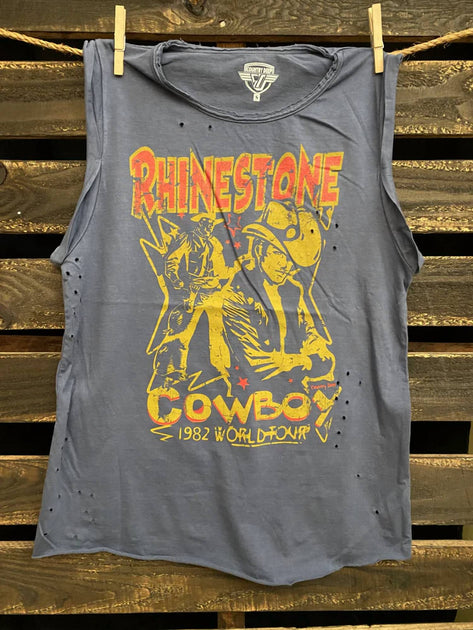 Country Deep Rhinestone Cowboy Tank Gris Large 2
