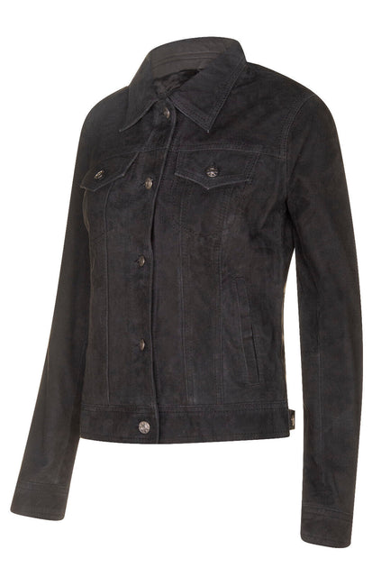Infinity Womens Goat Suede Trucker Jacket Black XXXLarge 3