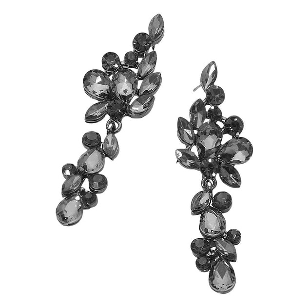 FASHNZFAB Multi Stone Cluster Vine Dangle Earrings Silver 6