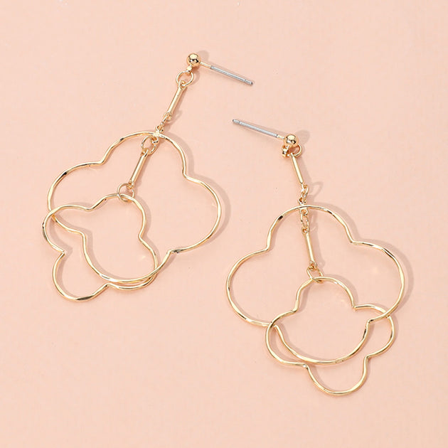 FASHNZFAB Open Quatrefoil Dropdown Dangle Earrings Gold 4