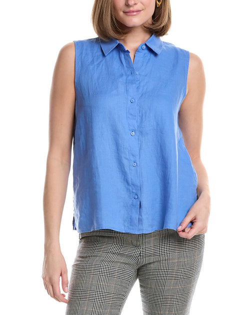 Eileen Fisher Linen Shirt Blue Medium 2