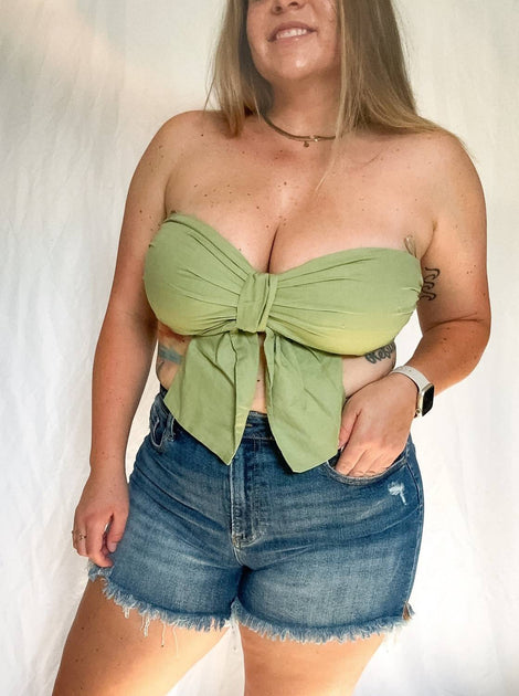LE LIS Lola Bow Tube Top Green Large 4