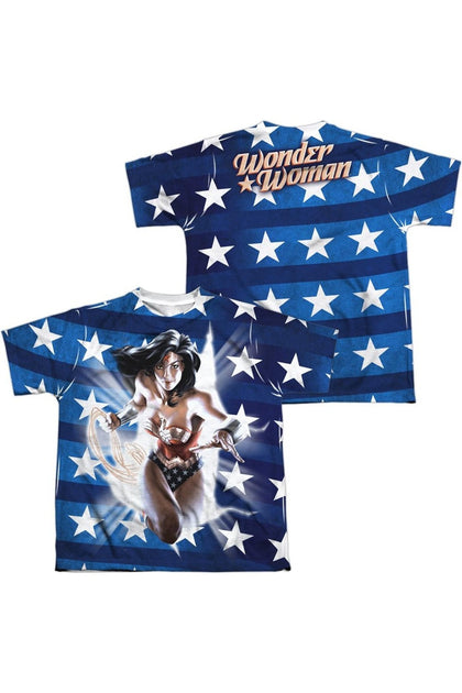 Gildan Justice League of America Ripped Flag Short Sleeve Polyester Crew Tee Blue Large 2