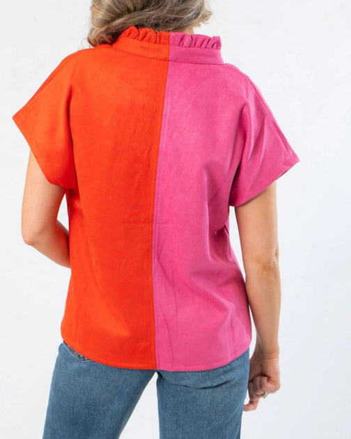 THML Colorblock Suede Top Pink Medium 3
