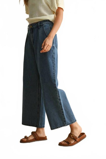 MIOU MUSE Mini Pleat Front Relaxed Pants Blue Medium 4