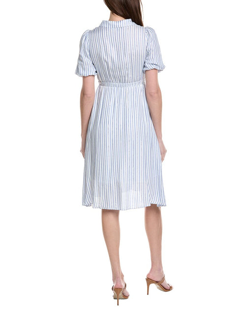 Gracia Striped V Collar Neck Dress Blue Small 3