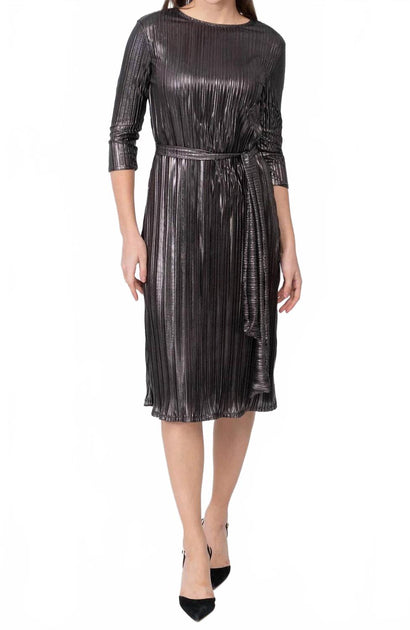 KMW Metallic Pleated A-Line Dress Noir XLarge 4