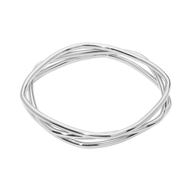 FASHNZFAB SECRET BOX 3PCS Square Stackable Bangle Silver 3