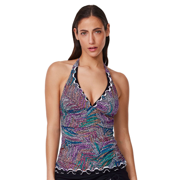 Profile by Gottex Layla Tricolore Halter Tankini Top Multi US 14 2