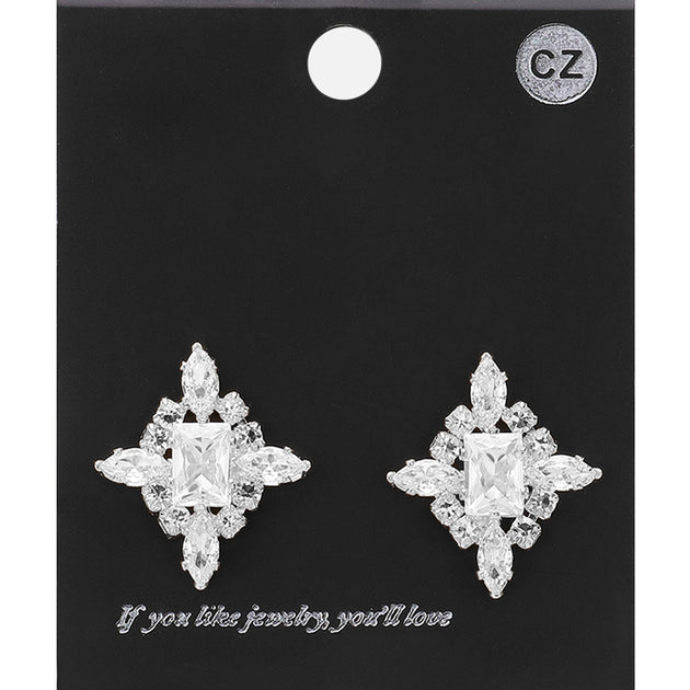 FASHNZFAB Marquise CZ Stone Cluster Stud Earrings Silver 6