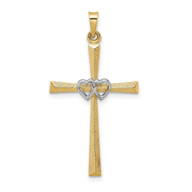 Diamond2Deal Double Hearts Cross Pendant Gold 2