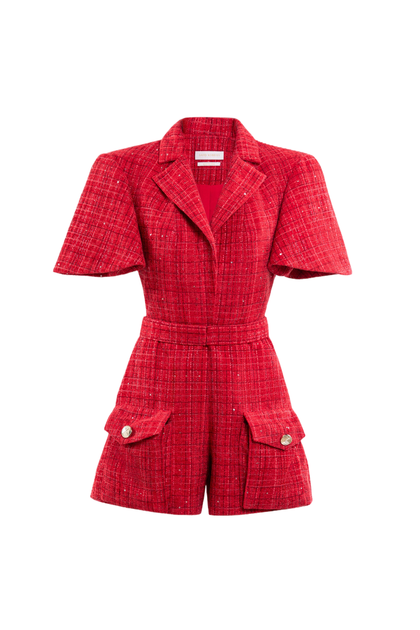 Saiid Kobeisy Tweed Short Jumpsuit Red EU 42 2