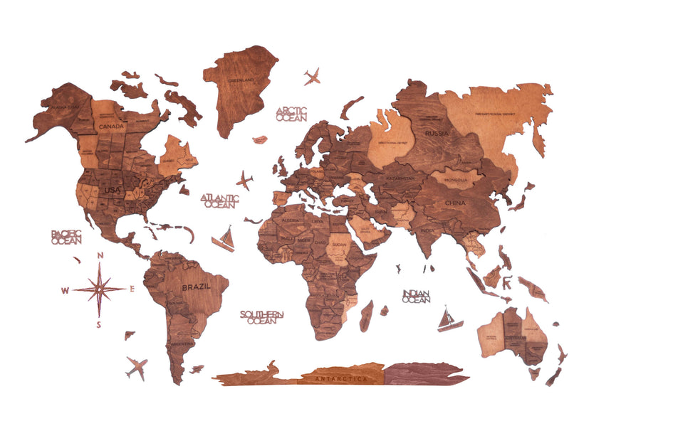 Hivvago World Map Wall Sculpture Brown/Tan 24x39in 3