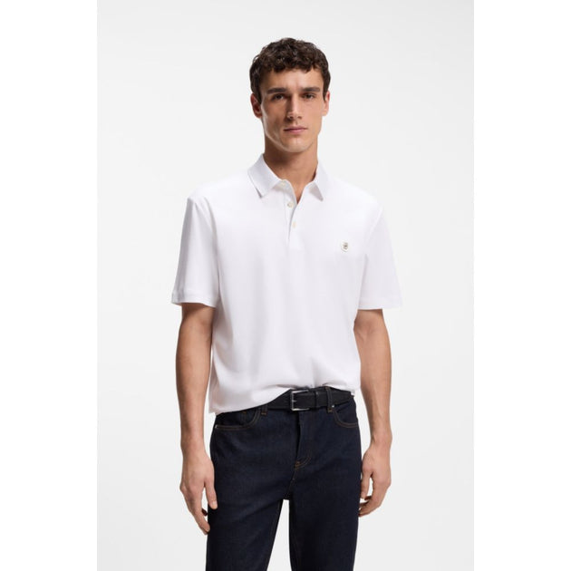 Boss Mercerized Cotton Polo Shirt White Small 4