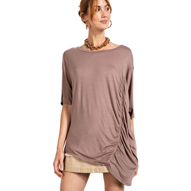 TRUEDAMES Loose Fit Ruched Top Brown Large 2