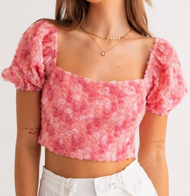 LE LIS Eliza Rosette Crop Top Pink Small 2