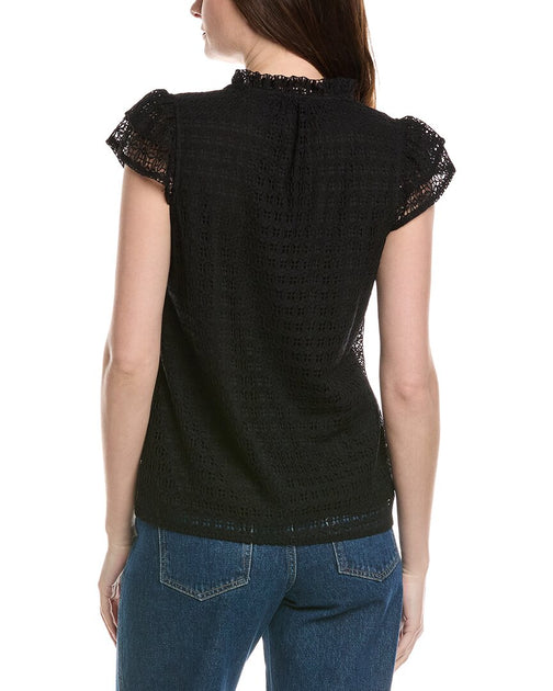 T Tahari Ruffle Lace Top Black Medium 3