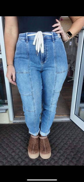 Judy Blue High Waist Cargo Cuffed Jogger Jeans Blue 24 3