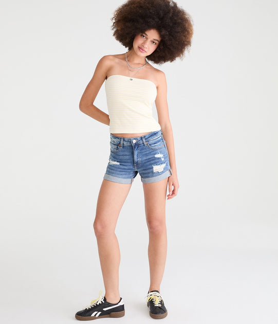 Aeropostale High-Rise Denim Midi Shorts Blue US 4 Regular 4