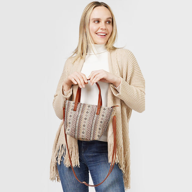 FASHNZFAB Tribal Patterned Tote Crossbody Bag Red One Size 2