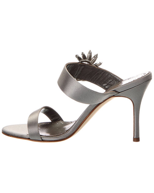 Manolo Blahnik Chivela 90 Satin Sandal Silver EU 39 3