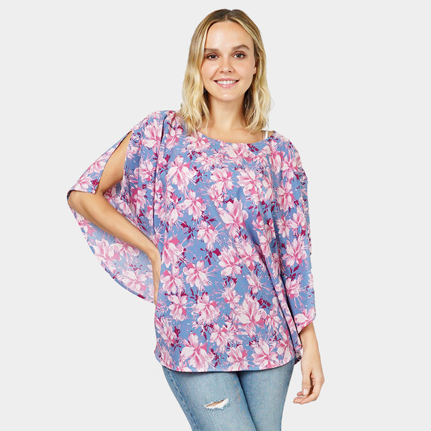 TRUEDAMES Flower Printed Poncho Green One Size 4