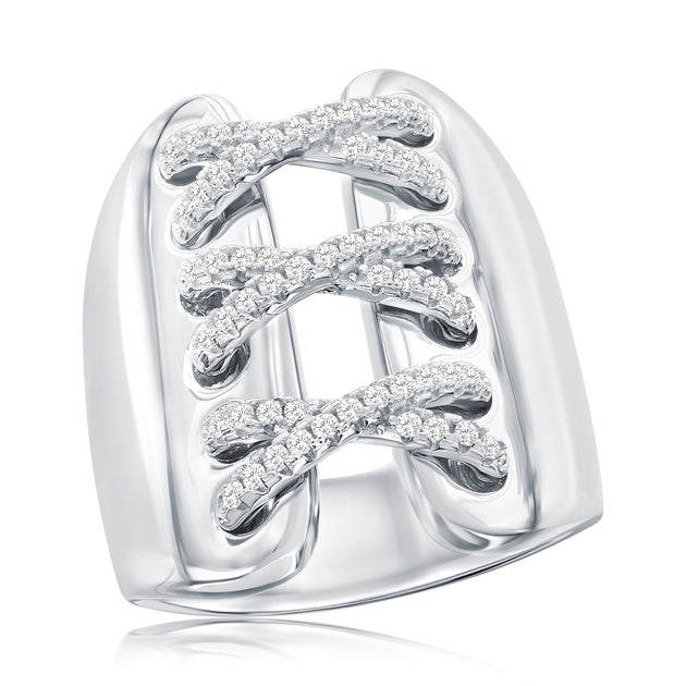 Suzy Levian Wide Triple Cross Over Ring Silver US 9 2