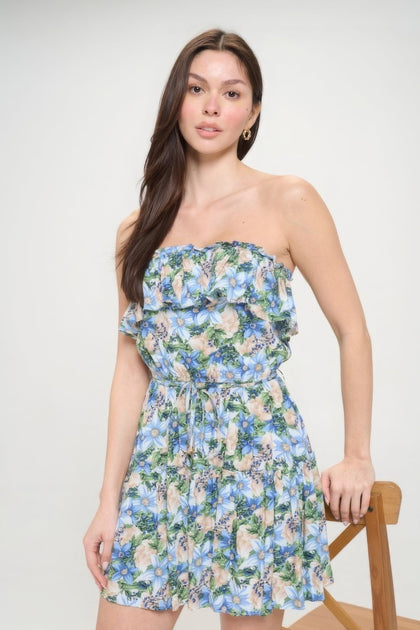 TRUEDAMES Berry Flower Ruffle Trägerloses Oberteil Mini-Kleid Multi Medium 2