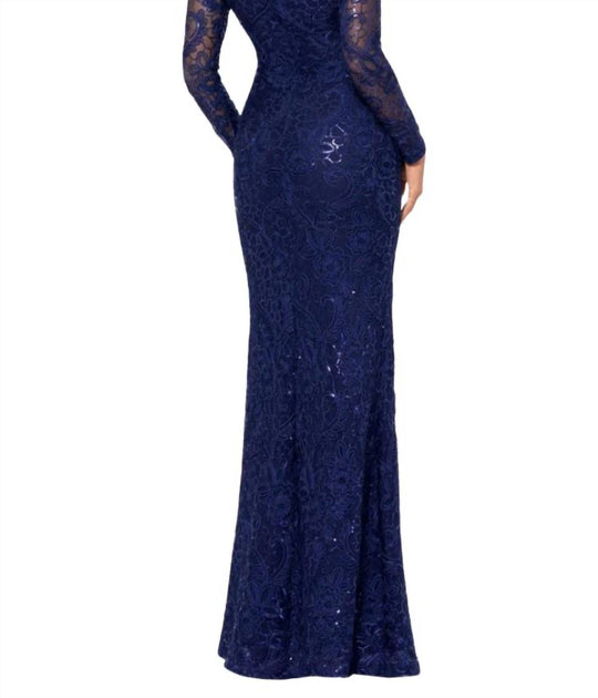 Betsy & Adam Cecelia Gown Dress Blue US 4 4