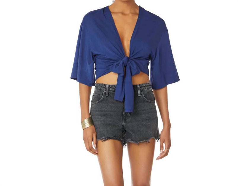 bobi Jersey Kimono Wickel-Top mit Vorderbindung Blau Small 2