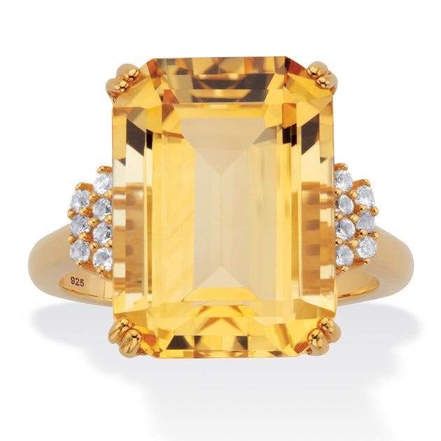 Palm Citrine White Topaz 18k Gold-Plated Silver Ring Orange US 7 2