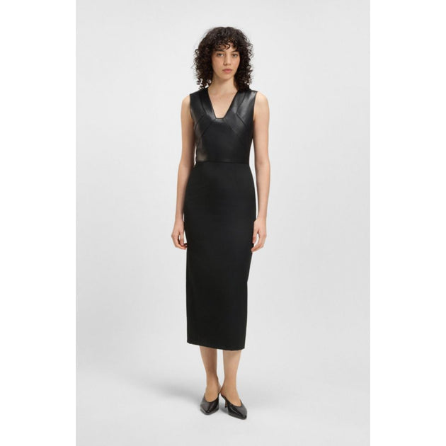 Boss Virgin-wool Leather Bodice Dress Black US 4 4