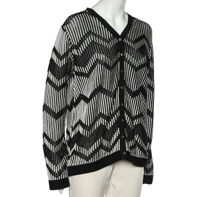 M Missoni Monochrome Patterned Knit Cardigan Black Large 3