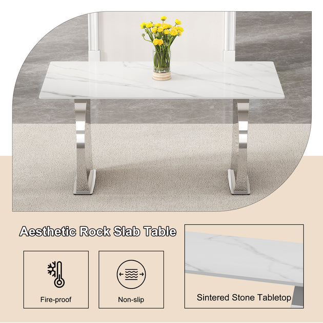 Streamdale Sintered Stone Dining Set White 6 Chairs 160cm 4