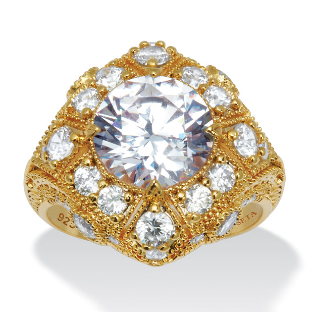 Palm 5.50 TCW Cubic Zirconia Yellow Gold-Plated Ring Silver US 7 2