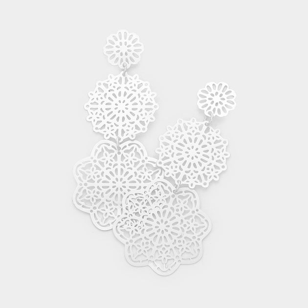 FASHNZFAB Oriental Filigree Metal Link Dangle Earrings Silver 4