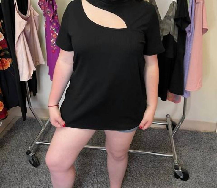 Shirley Stone Front Cutout Top Black 3X 3