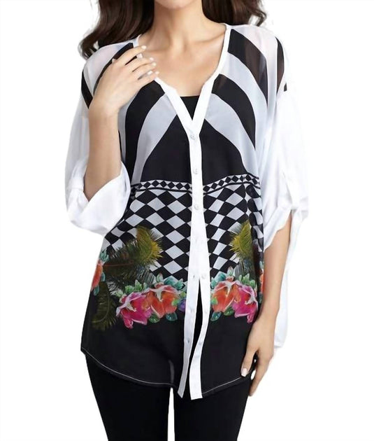 ANGEL Checkerboard Floral Cardigan White Large 2
