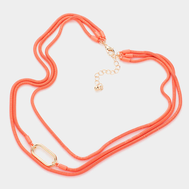 FASHNZFAB Layered Necklace Pink One Size 3