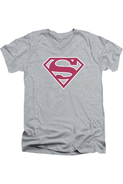 Gildan Superman Shield V-Neck T-Shirt Grey XL 2