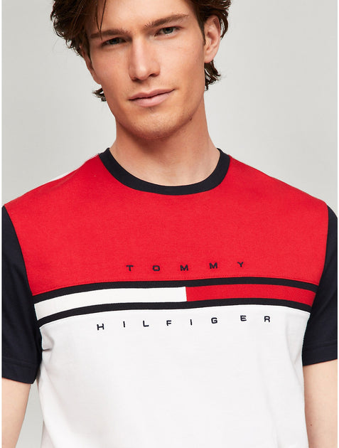 Tommy Hilfiger Herren Colorblock Flag Stripe Logo T-Shirt Weiß Medium 4