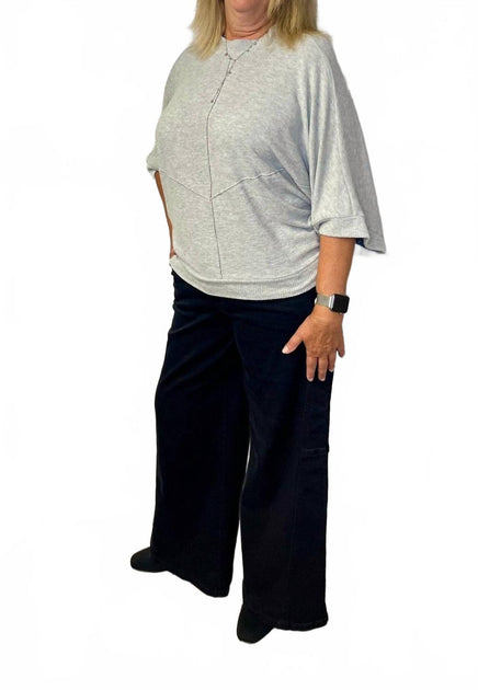 Democracy Three Quarter Dolman Haut Tricot Gris XS 3