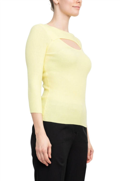 Joan Vass 3/4 Sleeve Ribbed Pullover Yellow XLarge 3