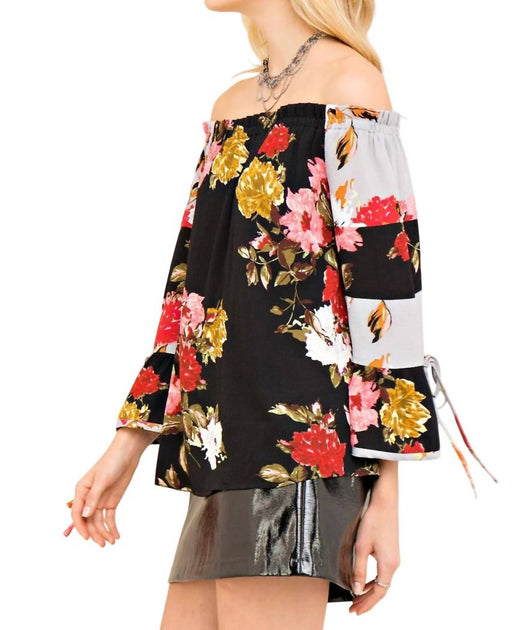 Entro Textured Floral Off The Shoulder Top Black Small 3