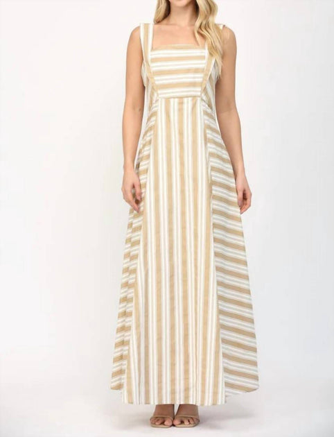 FATE Two Tone Stripe Maxi Dress Beige Medium 2
