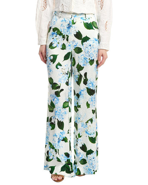 L'AGENCE Pilar Wide Leg Pant Ivory/Blue US 0 2
