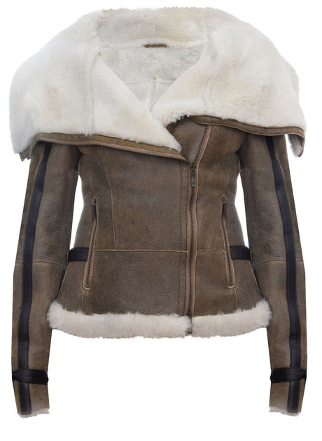 Infinity Petworth Womens Aviator Leather Jacket White XS 2