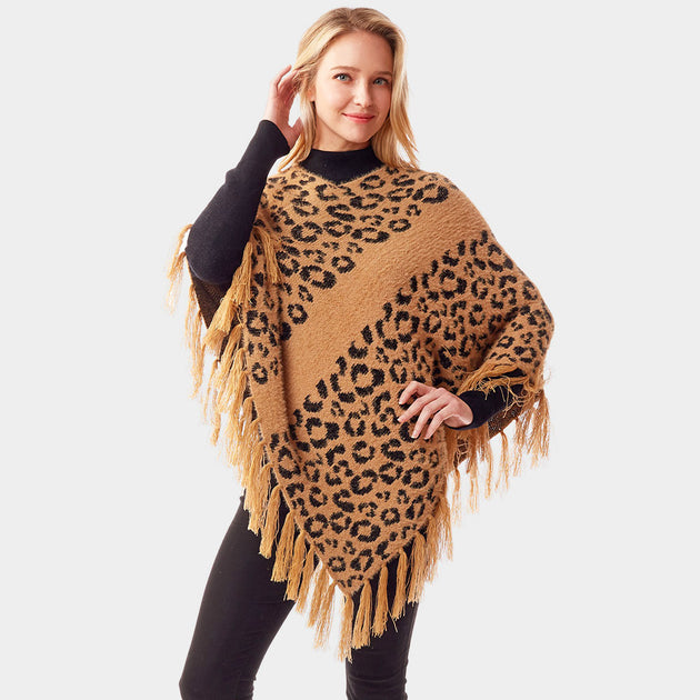 TRUEDAMES Leopard Poncho Beige One Size 3