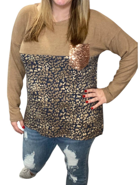 honeyme Animal Print Pocket Tee Brown 2X 2